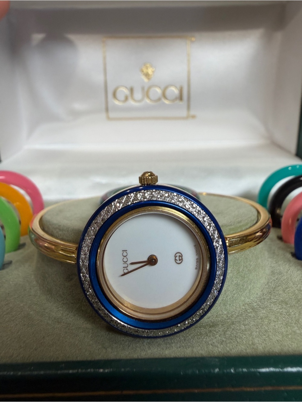 Gucci Rare Blue Diamond Cut Watch Bezel